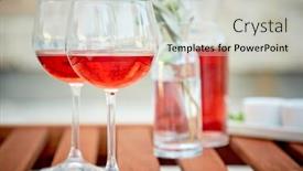  Presentation with blue rose - Cool new theme with two glasses of rose wine with olives against blue water on a pier backdrop and a light gray colored foreground