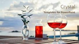  Presentation with blue rose - Beautiful presentation design featuring two glasses of rose wine with olives against blue water on a pier backdrop and a cream colored foreground