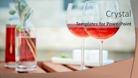  Presentation with blue rose - Presentation design having two glasses of rose wine with olives against blue water on a pier background and a light blue colored foreground