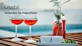 Presentation with blue rose - Presentation with two glasses of rose wine with olives against blue water on a pier background and a lemonade colored foreground