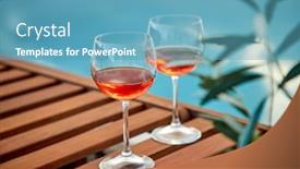  Presentation with blue rose - Audience pleasing PPT layouts consisting of two glasses of rose wine with olives against blue water on a pier backdrop and a teal colored foreground