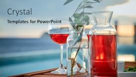  Presentation with blue rose - Audience pleasing presentation design consisting of two glasses of rose wine with olives against blue water on a pier backdrop and a light blue colored foreground