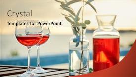  Presentation with blue rose - Presentation design having two glasses of rose wine with olives against blue water on a pier background and a lemonade colored foreground
