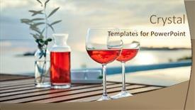  Presentation with blue rose - Presentation theme consisting of two glasses of rose wine with olives against blue water on a pier background and a cream colored foreground
