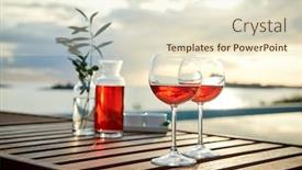  Presentation with blue rose - Presentation with two glasses of rose wine with olives against blue water on a pier background and a lemonade colored foreground