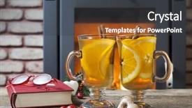  Presentation with romantic christmas - Presentation theme enhanced with two glasses of tea with christmas decoration at romantic fireplace background and a dark gray colored foreground