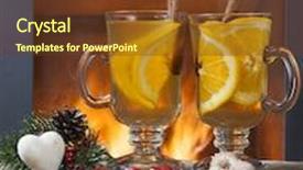  Presentation with romantic christmas - Slides consisting of two glasses of tea with christmas decoration at romantic fireplace background and a tawny brown colored foreground