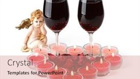  Presentation with valentines - Presentation having two glasses of wine heart from candles and cupid valentines day card background and a coral colored foreground