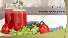  Presentation with tomato juice - Colorful presentation enhanced with two-glasses-with-fresh-tomato backdrop and a soft green colored foreground