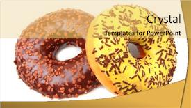  Presentation with sprinkles - Slide deck enhanced with two glazed donut with cocoa and vanilla sprinkles isolated on white background background and a yellow colored foreground