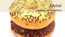  Presentation with sprinkles - Colorful PPT layouts enhanced with two glazed donut with cocoa and vanilla sprinkles isolated on white background backdrop and a yellow colored foreground