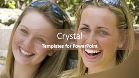  Presentation with sunshine - Colorful theme enhanced with two gorgeous young blond women laughing and illuminated by summer sunshine backdrop and a coral colored foreground