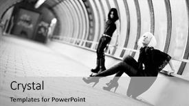  Presentation with two black women - Slides enhanced with two goth women in industrial tunnel contrast black and white colors background and a light gray colored foreground