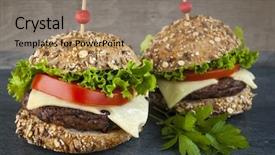  Presentation with cheese - Cool new presentation design with two gourmet hamburgers with swiss backdrop and a coral colored foreground