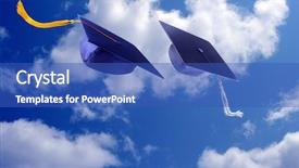  Presentation with graduation - Amazing PPT theme having two graduation caps against blue backdrop and a teal colored foreground