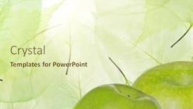  Presentation with skeletons - Cool new slide set with two green apples on light leaves skeletons background backdrop and a soft green colored foreground