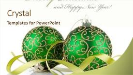  Presentation with ribbon green - PPT layouts featuring two green ball with ribbon background and a  colored foreground