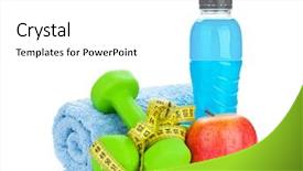  Presentation with light green health and wellbeing - Beautiful slide deck featuring two green dumbells tape measure backdrop and a white colored foreground