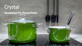  Presentation with enamel - Cool new slide deck with two green enamel stewpots backdrop and a gray colored foreground