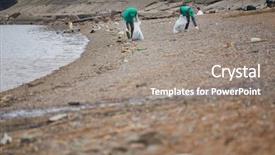  Presentation with environment - Amazing PPT layouts having two greenpeace volunteers picking up backdrop and a gray colored foreground