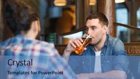  Presentation with electronics and communication - PPT theme with two guy - people men leisure friendship background and a teal colored foreground