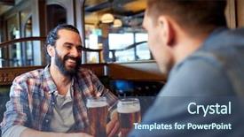  Presentation with beer bar pub tap counter - Theme with two guy - people men leisure friendship background and a ocean colored foreground
