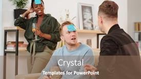  Presentation with party - PPT theme having two-guys-in-casualwear-looking background and a violet colored foreground