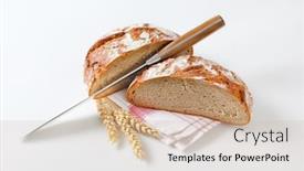  Presentation with rustic - Slide deck having two-halves-of-a-loaf background and a soft green colored foreground