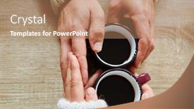  Presentation with peace education two smiley hands - Slide deck enhanced with two-hands-are-touching background and a coral colored foreground