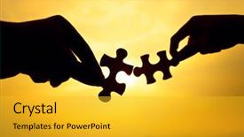  Presentation with puzzle - Slide deck featuring two hands connect puzzle background and a gold colored foreground
