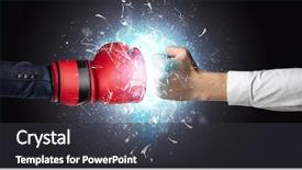  Presentation with light blue - Presentation theme having two hands fighting and breaking background and a  colored foreground