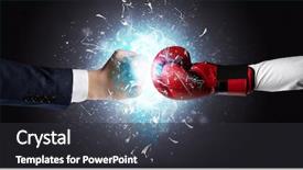  Presentation with light blue - Cool new PPT theme with two hands fighting and breaking backdrop and a  colored foreground