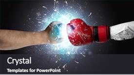  Presentation with light blue - Colorful slide deck enhanced with two hands fighting and breaking backdrop and a  colored foreground