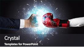  Presentation with light blue - Presentation design having two hands fighting and breaking background and a  colored foreground