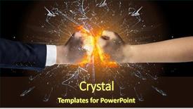  Presentation with glass - Presentation theme consisting of two hands fighting and breaking background and a  colored foreground