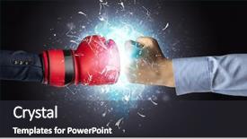  Presentation with light blue - Beautiful slide set featuring two hands fighting and breaking backdrop and a  colored foreground