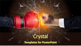  Presentation with glass - Slide set consisting of two hands fighting and breaking background and a  colored foreground