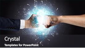  Presentation with light blue - Colorful slides enhanced with two hands fighting and breaking backdrop and a  colored foreground