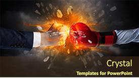  Presentation with rock band hands - Amazing slide set having two hands fighting and breaking a rock into small pieces backdrop and a tawny brown colored foreground