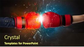  Presentation with fire fighting - Presentation consisting of two hands fighting and breaking glass into small pieces with fire and water concept background and a wine colored foreground