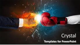  Presentation with fire fighting - Colorful presentation theme enhanced with two hands fighting and breaking glass into small pieces with fire and water concept backdrop and a wine colored foreground