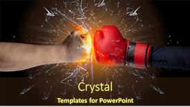  Presentation with glass - PPT theme having two-hands-fighting-and-breaking background and a tawny brown colored foreground