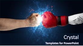  Presentation with glow - Theme having two hands fighting with light background and a navy blue colored foreground