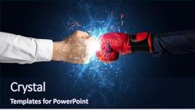  Presentation with glow - Slide deck enhanced with two hands fighting with light background and a navy blue colored foreground
