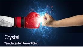  Presentation with glow - Cool new slide deck with two hands fighting with light backdrop and a  colored foreground