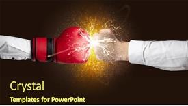  Presentation with spark - Slide set having two hands fighting with orange dust spark glow and smoke concept background and a wine colored foreground