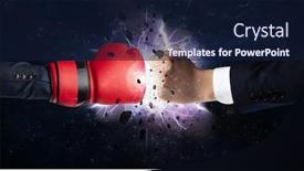  Presentation with explosion - Slide set enhanced with two hands fighting with storm background and a navy blue colored foreground
