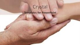  Presentation with hold hand - Beautiful PPT theme featuring two-hands-hold-an-older backdrop and a coral colored foreground