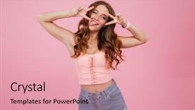  Presentation with peace education two smiley hands - Slide deck consisting of two hands isolated over pink background and a coral colored foreground