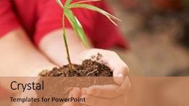  Presentation with seedling - Presentation design with two hands of a woman with seedling and soil giving safety background and a coral colored foreground